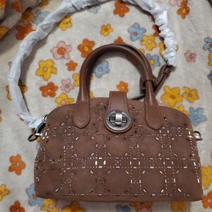 Brown Studded Satchel Handbag - Women Bags